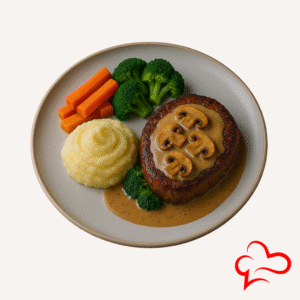Beef Steak in Mushroom Sauce – Served with Mash & Veg