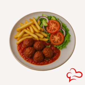Spicy Meatballs – Served with Chips & Fresh Salad