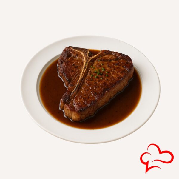 T-Bone Steak – Porterhouse Cut with Brown Sauce